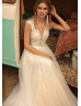 Deep V Neck Ivory Lace Tulle Wedding Dress